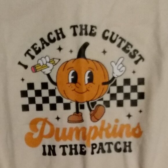 Teacher Fall Pumpkin Long Sleeved Lightweight Sweatshirt.  Size 2XL. NWT Cream - Picture 1 of 6